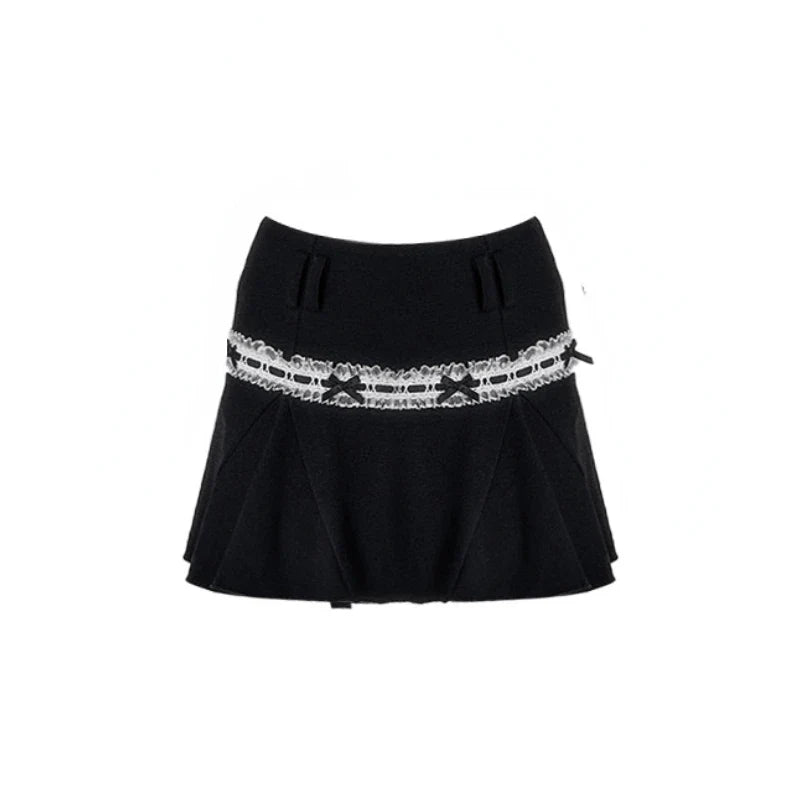 Voguable Dark Academia Y2k 2000s Aesthetic Rave Night Club Outfits 2 Piece Set Long Sleeve T-Shirts Crop Tops + Mini Pleated Skirts