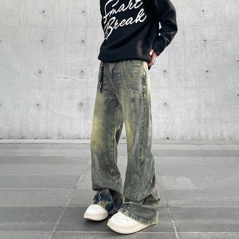 Vintage Flared Jeans Wide Leg Baggy Trousers Streetwear Distressed Original Street Y2k Denim Pants Winter
