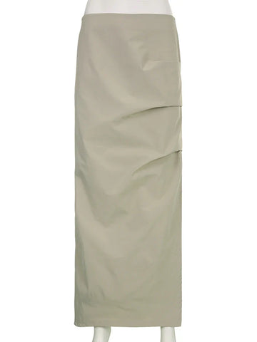Voguable Elegant Folds Maxi Skirt Streetwear High Waist Straight Slits Long Skirts Lady Harajuku Y2K Retro Outfits