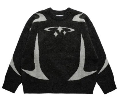 Y2k Hip Hop Knitted Sweater Gothic Print Graphic Pullover Harajuku Streetwear Cotton Vintage Oversized Sweater