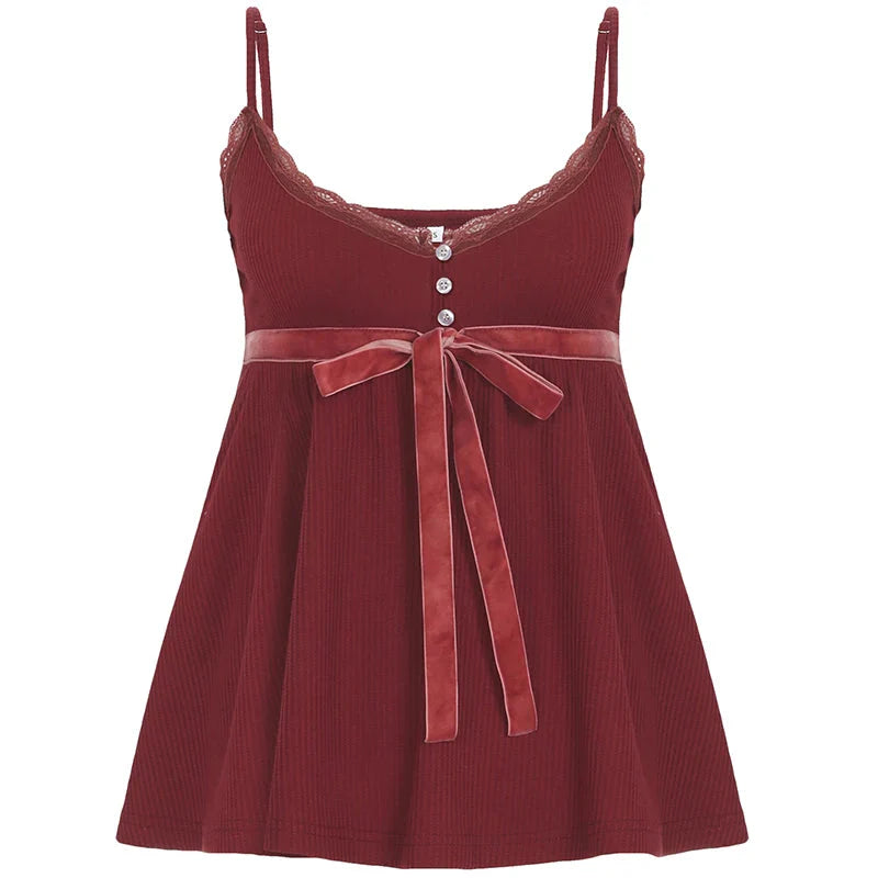 Cute Coquette Bandage Bow Tees Casual Loose A-line Camis Vintage y2k Crop Top Retro Aesthetic Vest