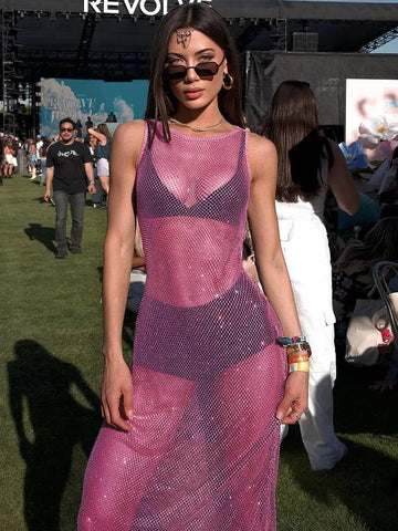 Hottie Coquette Dress Y2K Bright Silk Music Festivals Hipster Midnight Sleeveless Hollow Clubwear Vestidos