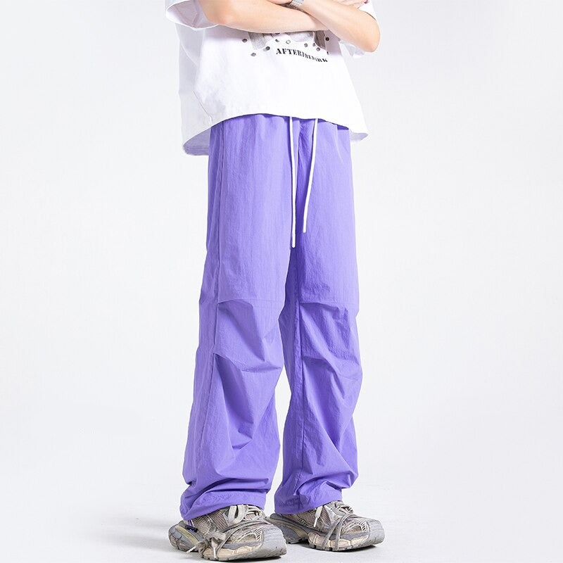 Solid Color Casual Pants Thin Loose Trend Paratrooper Ice Silk Pants Man Streetwear Y2k Trousers Oversized M-5XL