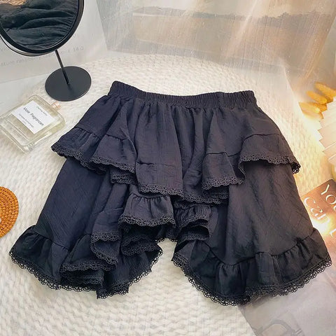 Voguable Elastic Waist White Black Irregular Mini Kawaii Skirt Japanese Style School Y2k Aesthetic Ruffles Short Skirt Streetwear