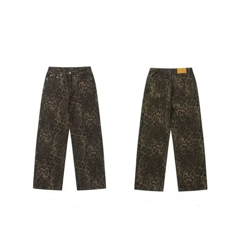 Trend Youth Straight Leopard Print Casual Pants For Y2k American Retro Design Feel Temperament Commuter Cargo Pants