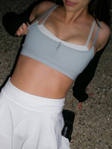 Voguable  Sweet Patchwork Camis Bow Buttons Up Sleeveless Crop Tops Y2K Aesthetic Casual Basic Vest Fitness Sports Tanks