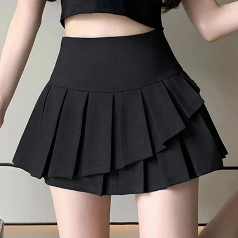 Irregular Pleated Skirt Y2K High Waist Preppy Mini Skirts FeKorean Chic Patchwork Jk Skirts with Shorts New