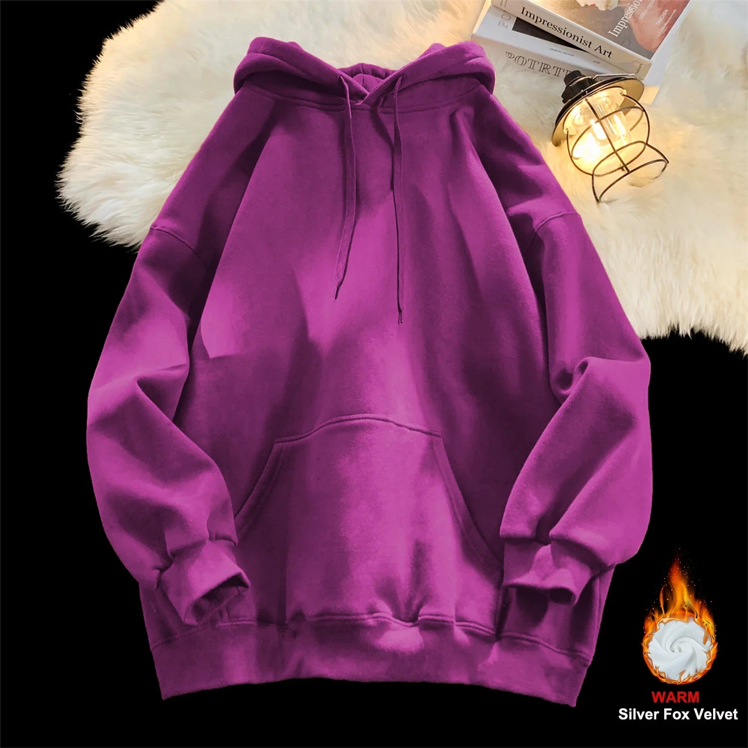 Y2k Pullover Hooded Oversize Hoody Sweatshirt Tops Solid Drop Shoulder Harajuku Streetwear Clothes