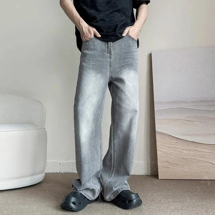Vintage Gray Baggy Jeans Harajuku Casual Y2k Pants Straight High Street Wide Denim Trousers