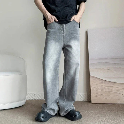 Vintage Gray Baggy Jeans Harajuku Casual Y2k Pants Straight High Street Wide Denim Trousers