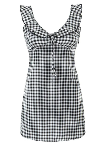 Split Sleeveless Checkered Mini Dress