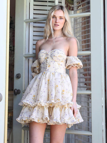 Voguable  WannaThis Floral Y2K Mini Dress Corset Off Shoulder Ruffle Puff Sleeve Streetwear Chic Party Vestidos New