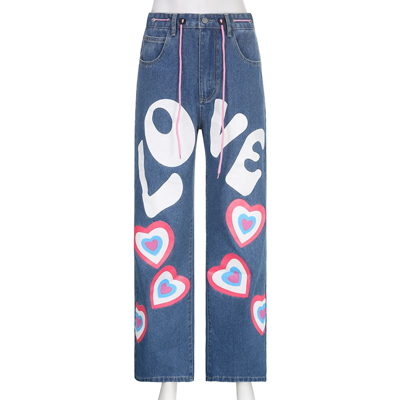 Y2K Indie Girl Herz Baggy Jeans