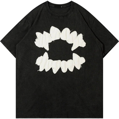 T-Shirt mit aufgestickten Zähnen
