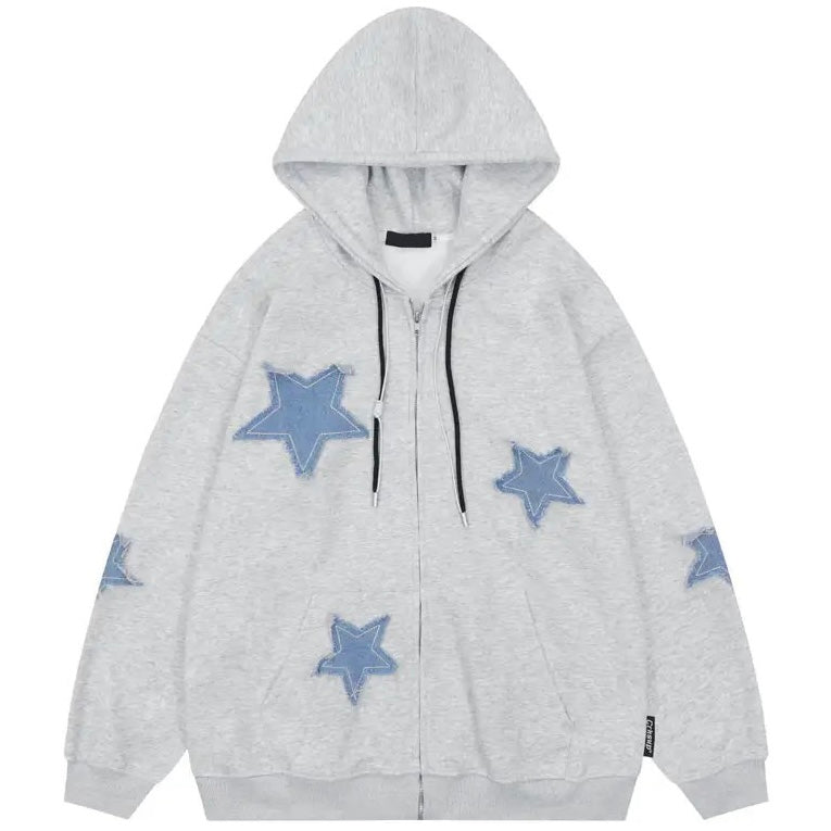 Star Patched Zip-Up Hoodie