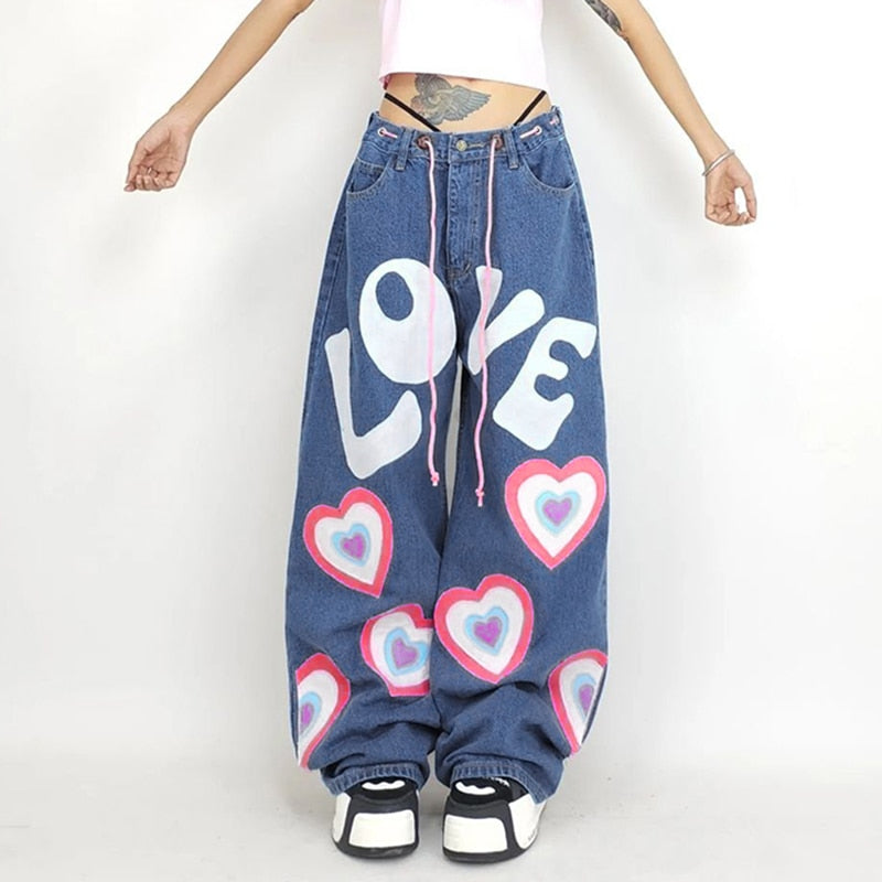 Y2K Indie Girl Herz Baggy Jeans