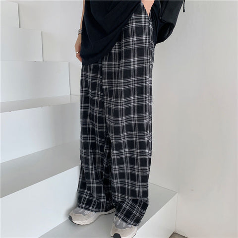 Black Plaid Wide Leg Pants