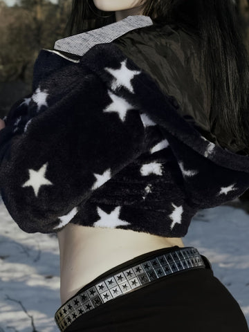 Five-pointed Star Plush Faux Fur y2k Hooded Warm Jacket/Winter Targeted