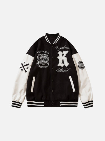 Baseball Embroidery Patchwork PU Jacket