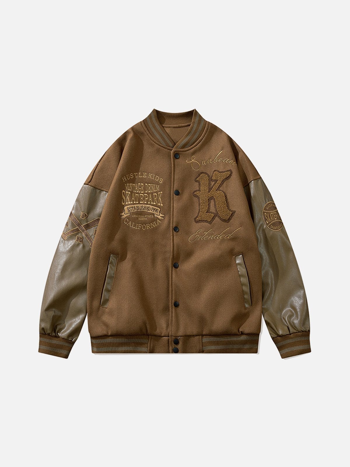 Baseball Embroidery Patchwork PU Jacket