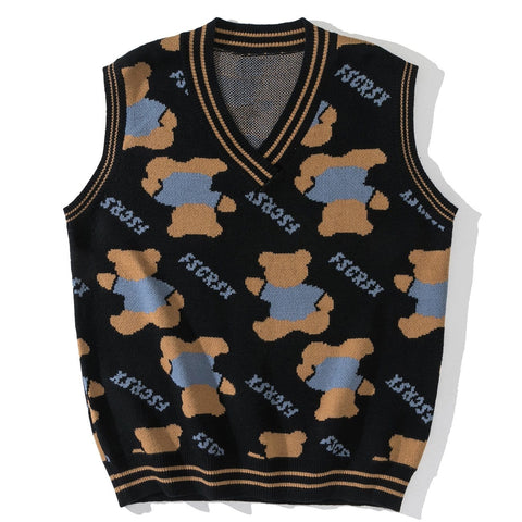 Bear Letters Print Knit Vest