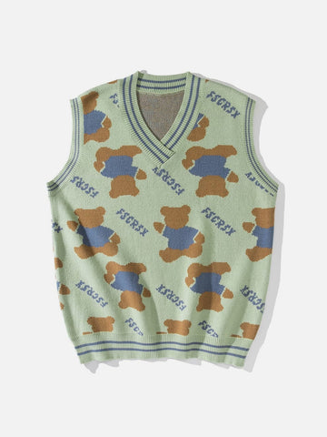 Bear Letters Print Knit Vest