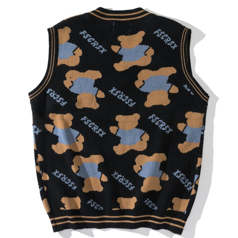 Bear Letters Print Knit Vest