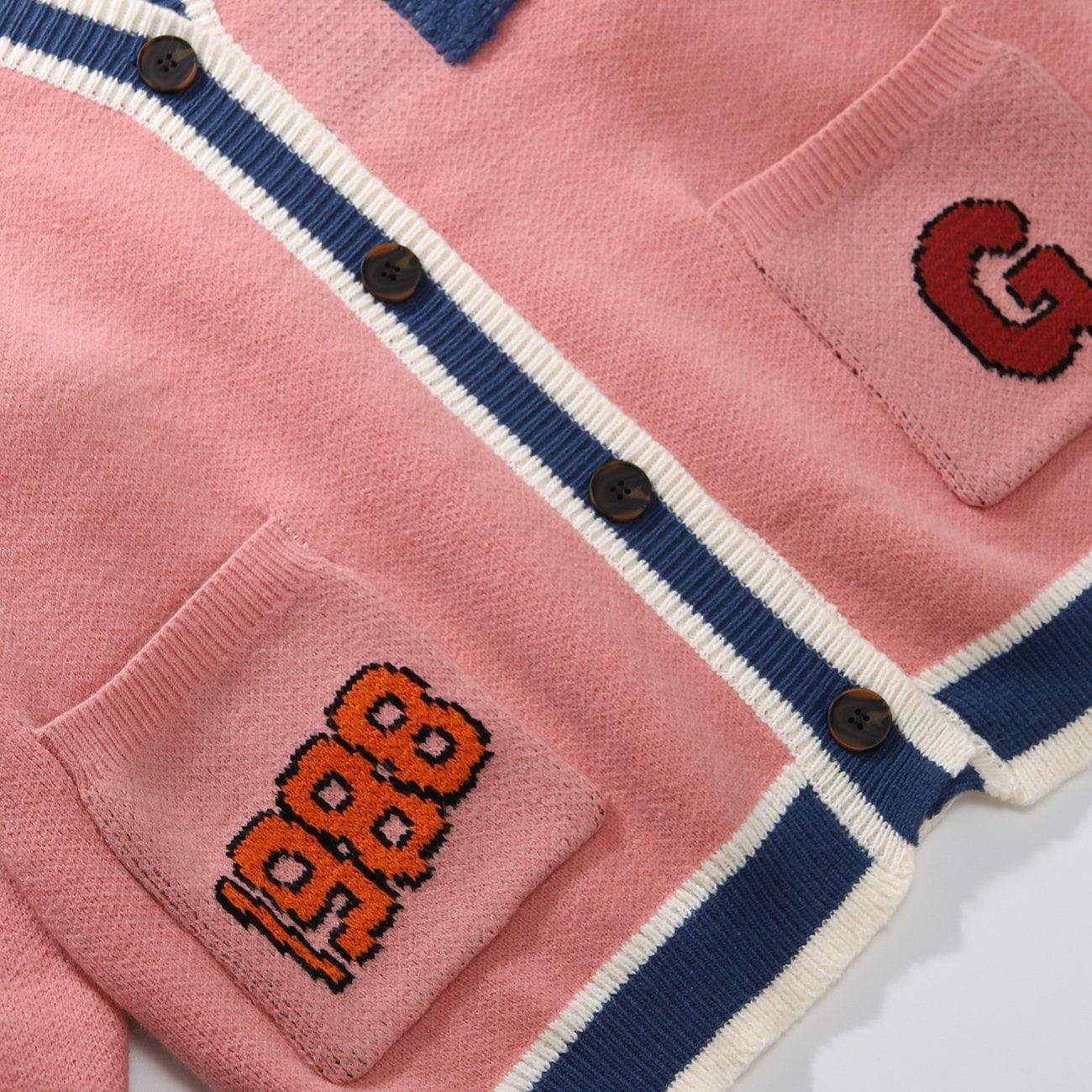 Bear Patchwork Letters Knit Cardigan