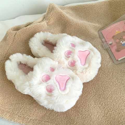 Pantuflas de piel con forma de pata de gatito grande