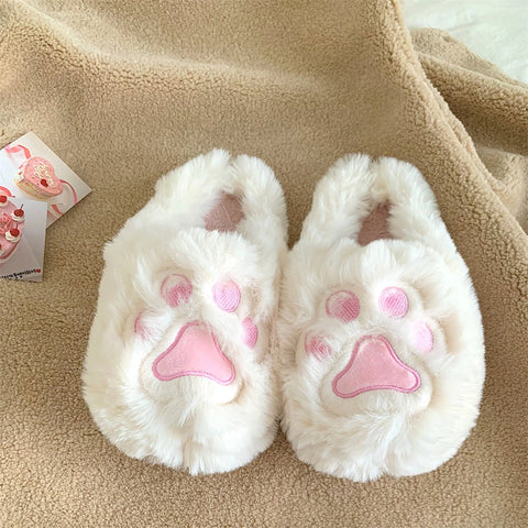 Pantuflas de piel con forma de pata de gatito grande