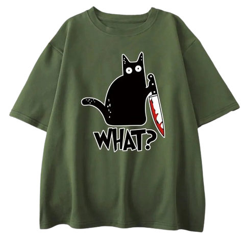 Schwarze Katze "Was" T-Shirt