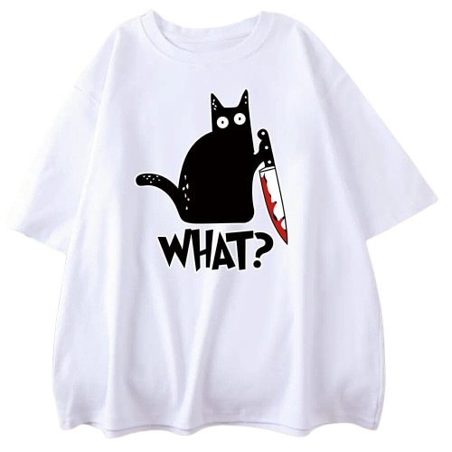 Schwarze Katze "Was" T-Shirt