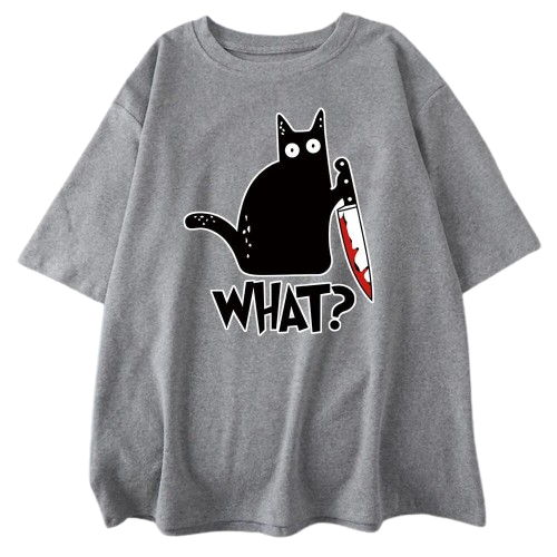 Schwarze Katze "Was" T-Shirt