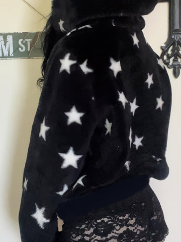 Five-pointed Star Plush Faux Fur y2k Hooded Warm Jacket/Winter Targeted