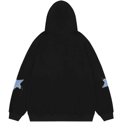 Star Patched Zip-Up Hoodie