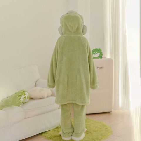 Cartoon Cabbage Puppy Hooded Jumpsuit Pajamas Set