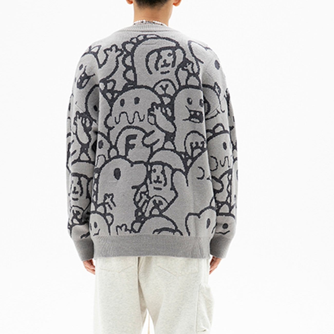 Strickpullover mit Cartoon-Stickerei