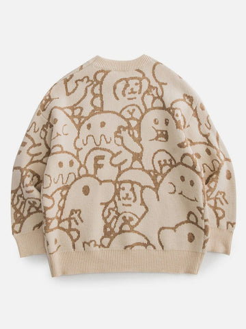 Strickpullover mit Cartoon-Stickerei