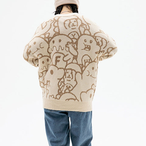 Strickpullover mit Cartoon-Stickerei