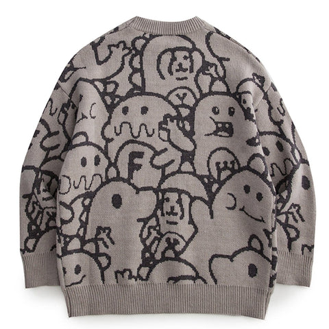 Strickpullover mit Cartoon-Stickerei