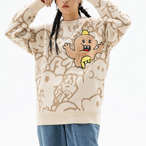 Strickpullover mit Cartoon-Stickerei