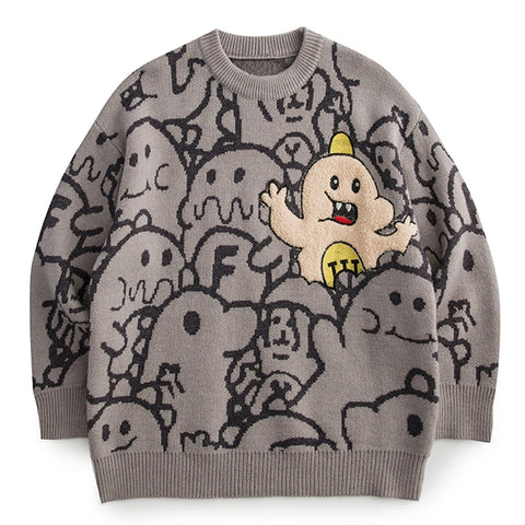 Strickpullover mit Cartoon-Stickerei