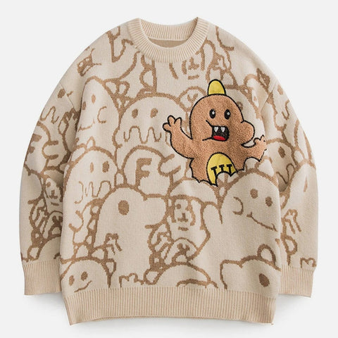 Strickpullover mit Cartoon-Stickerei