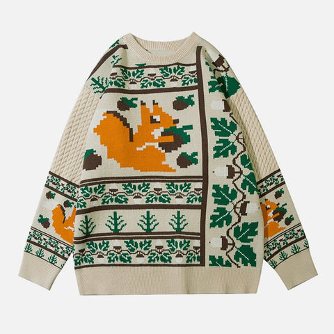 Cartoon Squirrel Knit Sweater