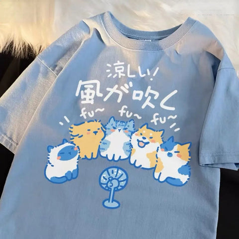 Casual T-Shirt Kittens on the Fan