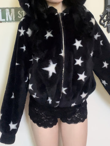 Five-pointed Star Plush Faux Fur y2k Hooded Warm Jacket/Winter Targeted