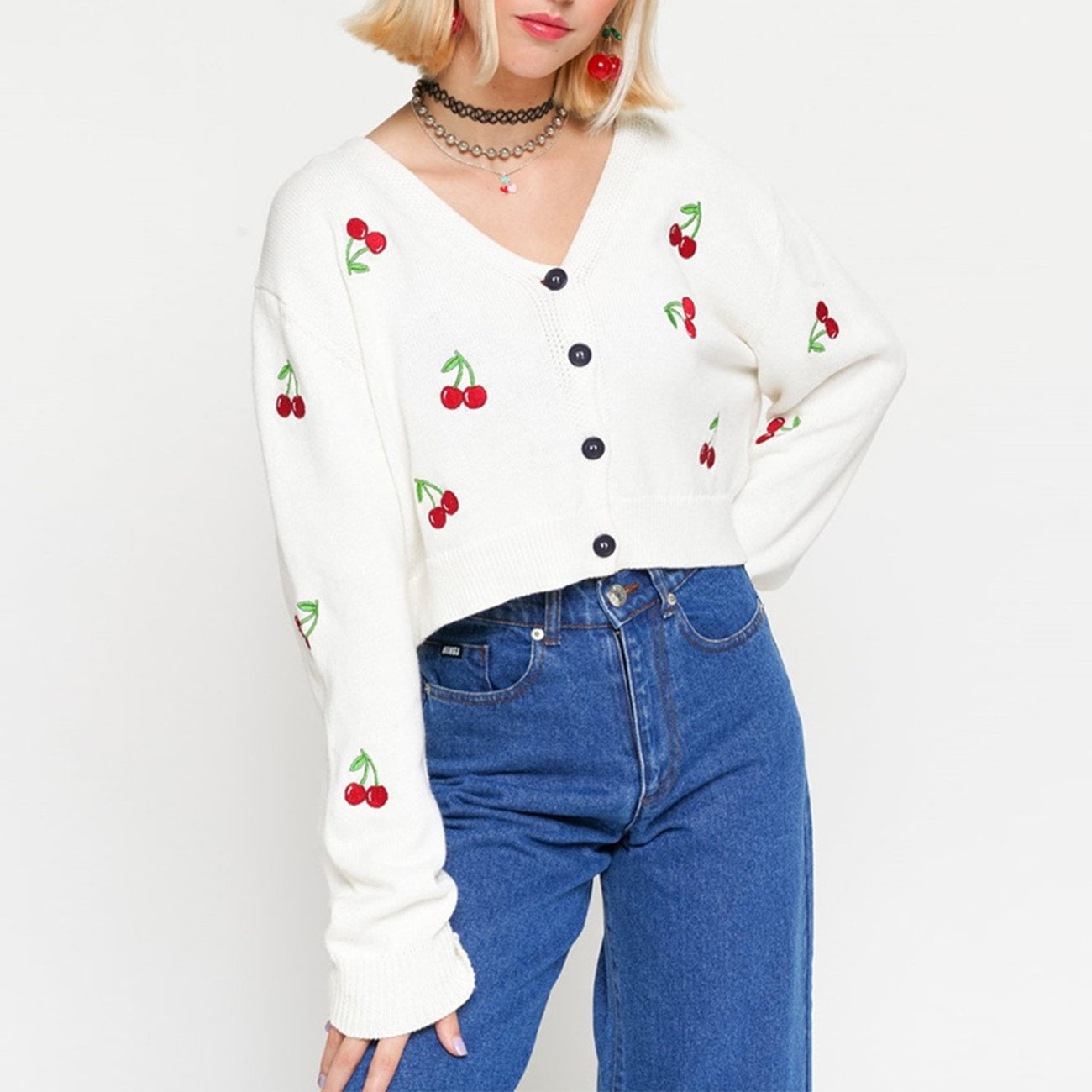 Cherry Embroidered Cardigan