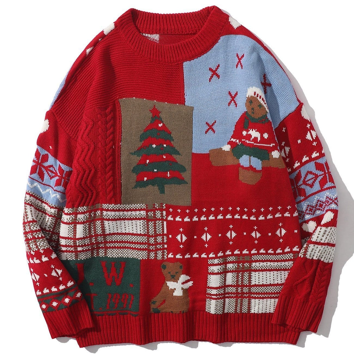 Christmas Bear Patchwork Knit Sweater