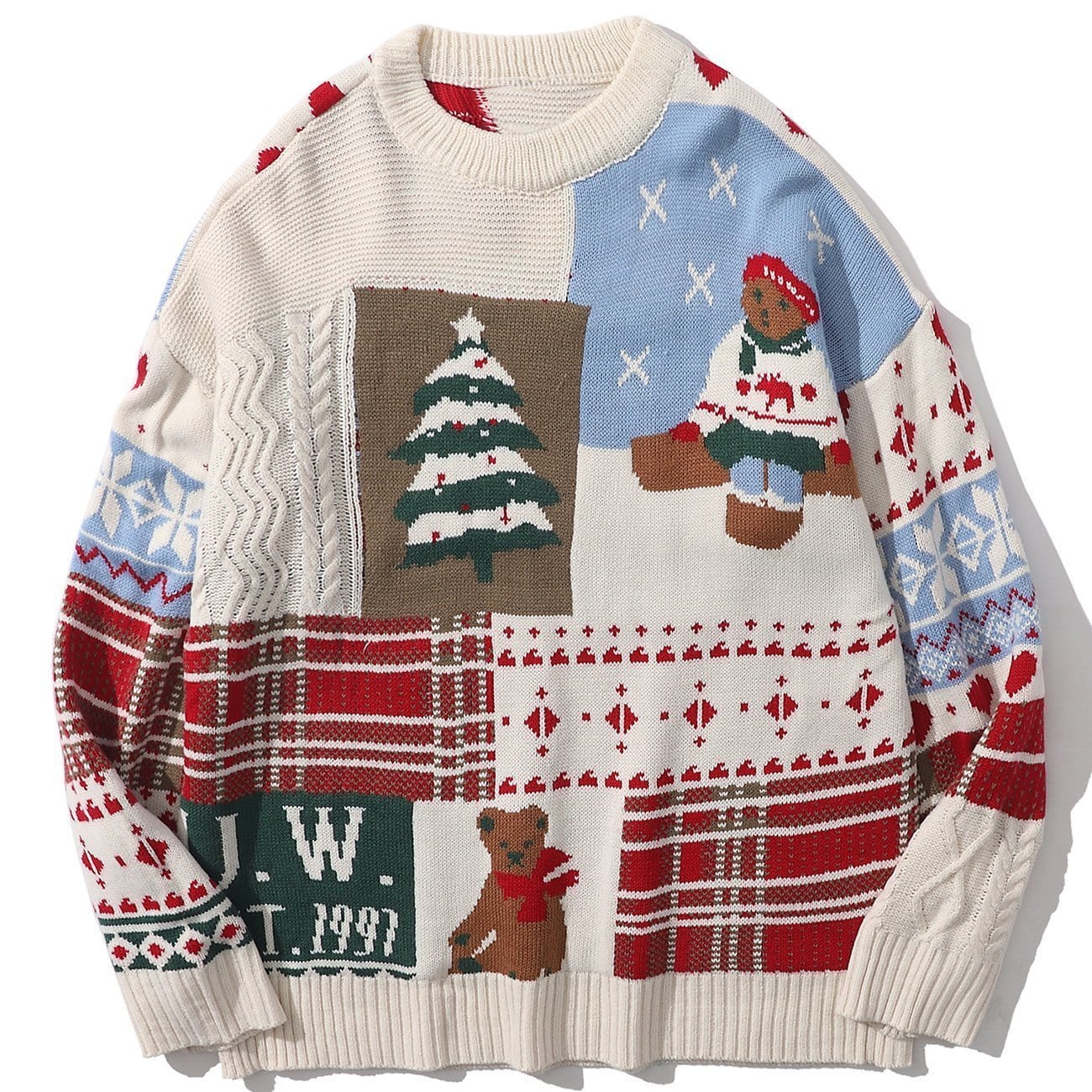 Christmas Bear Patchwork Knit Sweater