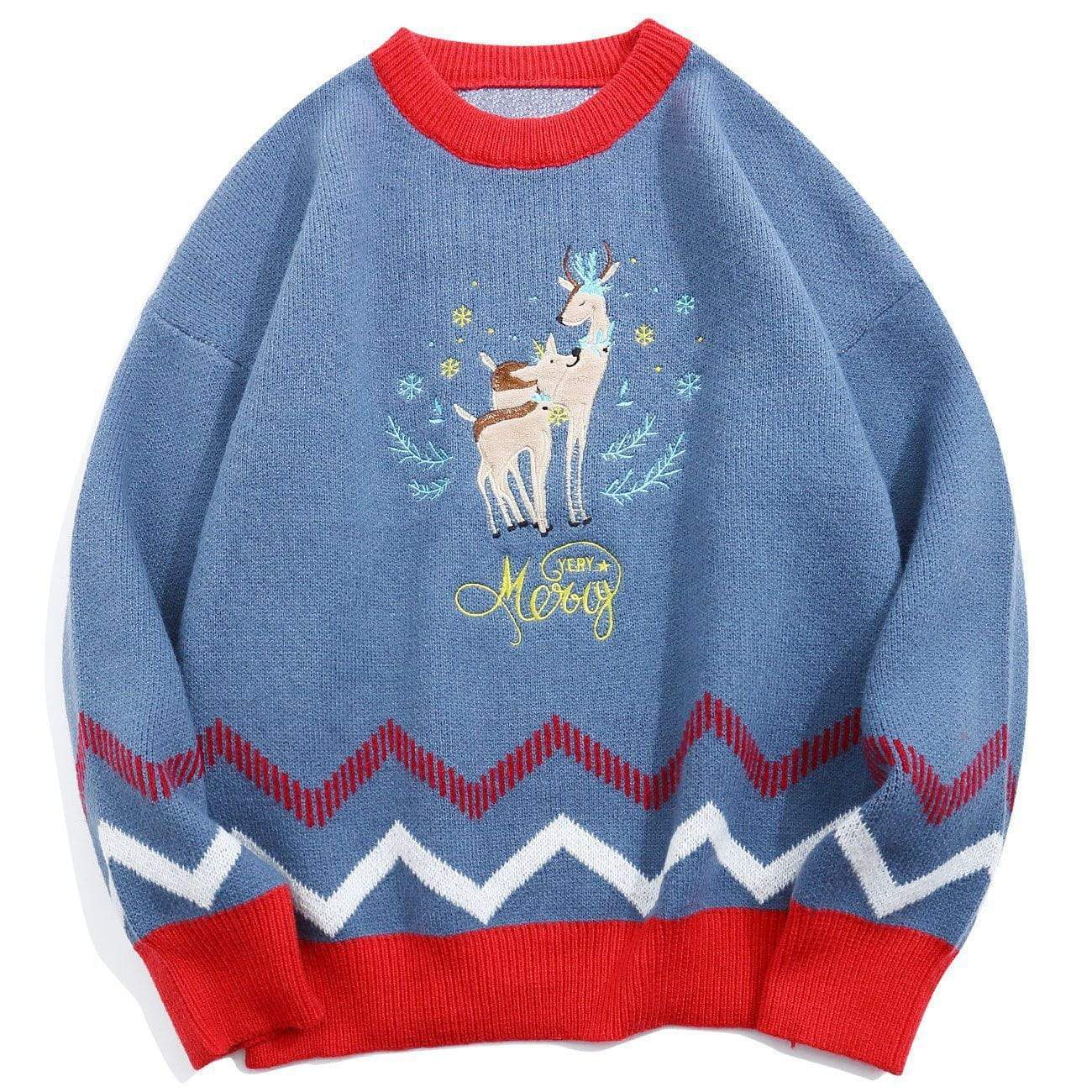 Christmas Embroidery Deer Knit Sweater